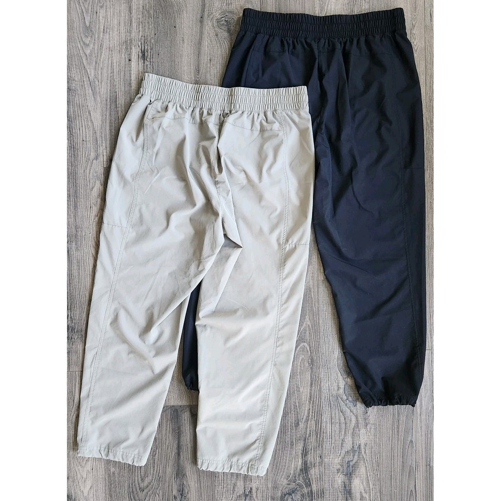 2 Apana Black Beige Lightweight Pull On Trouser Pants Flat Front Pocket Sz Large - Picture 5 of 6